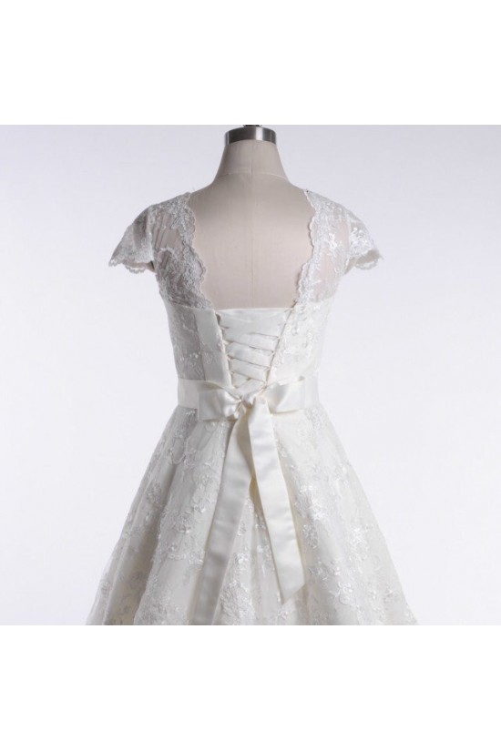 A-line Short Cap Sleeves Lace Bridal Wedding Dresses WD010836