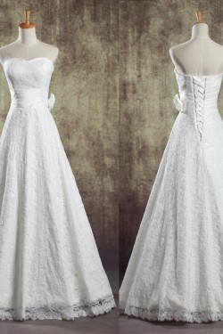 A-line Strapless Lace Bridal Wedding Dresses WD010838