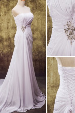 Sheath/Column Strapless Chiffon Bridal Wedding Dresses WD010841