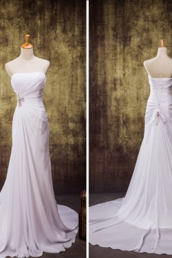 Sheath/Column Strapless Chiffon Bridal Wedding Dresses WD010841