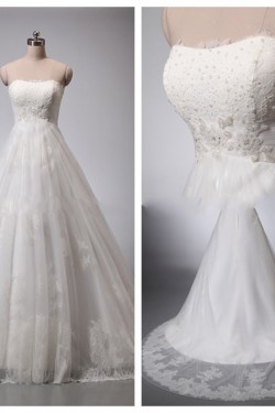 A-line Strapless Lace Bridal Wedding Dresses WD010843