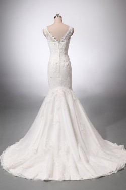 Trumpet/Mermaid V-neck Lace Appliques Bridal Wedding Dresses WD010844