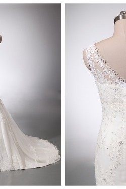 Trumpet/Mermaid V-neck Lace Appliques Bridal Wedding Dresses WD010844