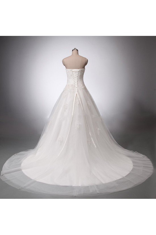 A-line Strapless Beaded Lace Bridal Wedding Dresses WD010846