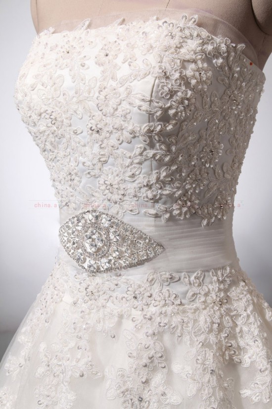 A-line Strapless Beaded Lace Bridal Wedding Dresses WD010846
