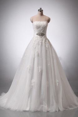 A-line Strapless Beaded Lace Bridal Wedding Dresses WD010846