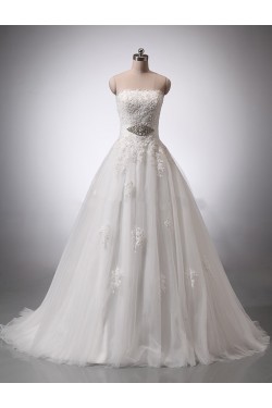 A-line Strapless Beaded Lace Bridal Wedding Dresses WD010846