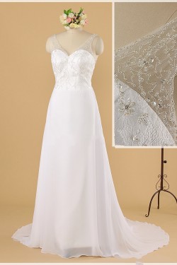 A-line V-neck Beaded Lace Bridal Wedding Dresses WD010852