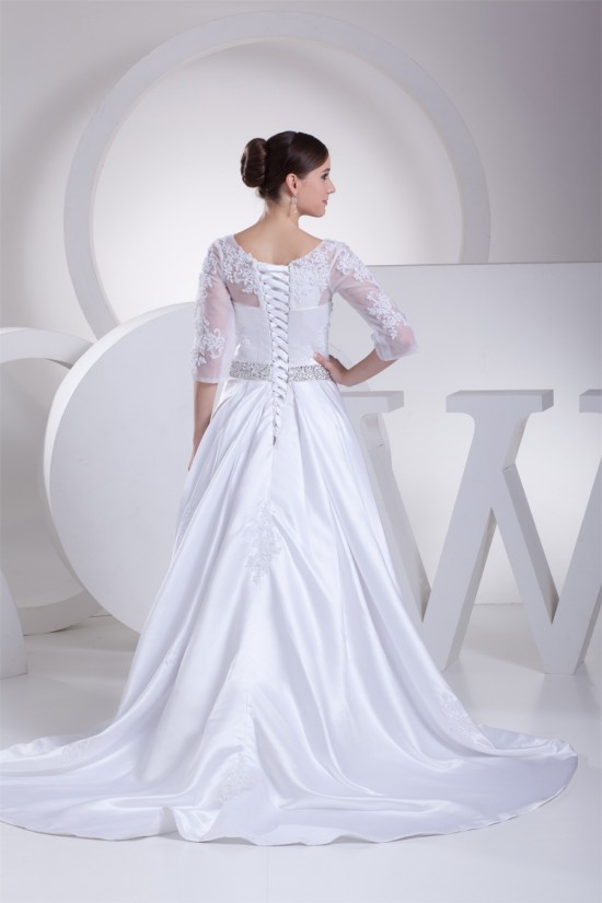 A-Line 3/4 Length Sleeve Beaded Appliques Court Train Wedding Dresses 2030001 A-Line 3/4 Length Sleeve Beaded Appliques Court Train Wedding Dresses 2030001