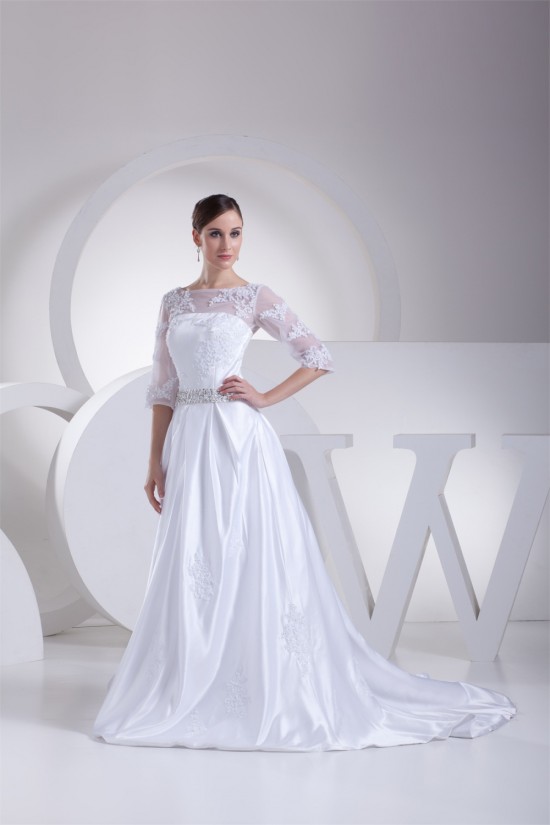 A-Line 3/4 Length Sleeve Beaded Appliques Court Train Wedding Dresses 2030001 A-Line 3/4 Length Sleeve Beaded Appliques Court Train Wedding Dresses 2030001