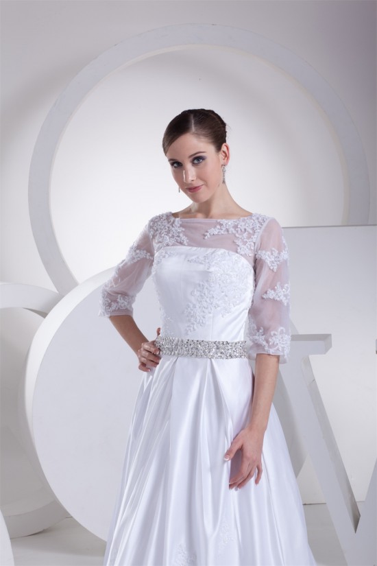 A-Line 3/4 Length Sleeve Beaded Appliques Court Train Wedding Dresses 2030001 A-Line 3/4 Length Sleeve Beaded Appliques Court Train Wedding Dresses 2030001