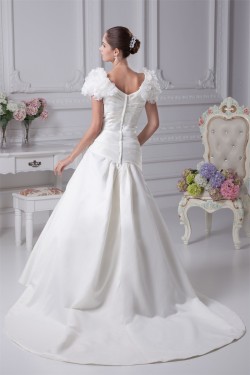 A-Line V-Neck Short Sleeve Court Train Wedding Dresses 2030003