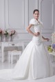 A-Line V-Neck Short Sleeve Court Train Wedding Dresses 2030003