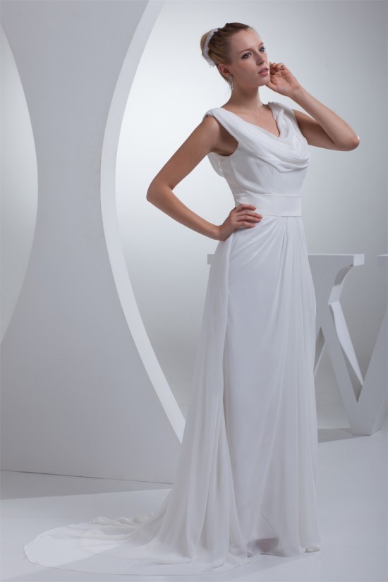 Sheath/Column Sweep Train Chiffon Wedding Dresses 2030005 Sheath/Column Sweep Train Chiffon Wedding Dresses 2030005