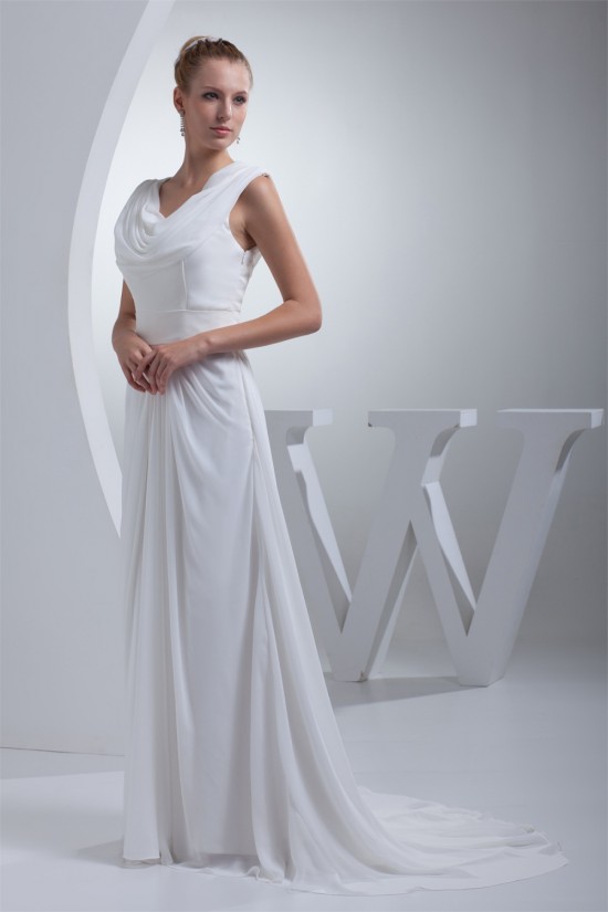 Sheath/Column Sweep Train Chiffon Wedding Dresses 2030005 Sheath/Column Sweep Train Chiffon Wedding Dresses 2030005