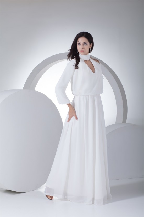 A-Line High-Neck Long Sleeve Chiffon Reception Wedding Dresses 2030007 A-Line High-Neck Long Sleeve Chiffon Reception Wedding Dresses 2030007