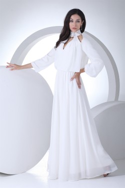 A-Line High-Neck Long Sleeve Chiffon Reception Wedding Dresses 2030007