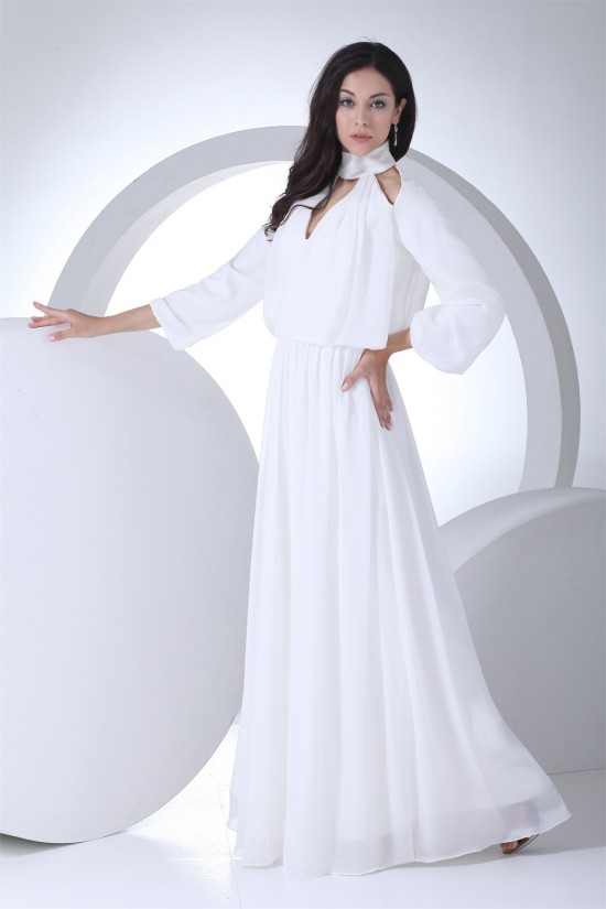 A-Line High-Neck Long Sleeve Chiffon Reception Wedding Dresses 2030007 A-Line High-Neck Long Sleeve Chiffon Reception Wedding Dresses 2030007