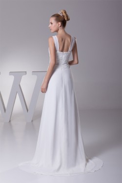 A-Line Illusion Sleeves V-Neck Beaded Chiffon Wedding Dresses 2030008