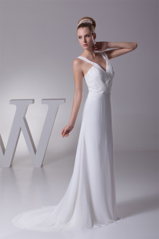 A-Line Illusion Sleeves V-Neck Beaded Chiffon Wedding Dresses 2030008 A-Line Illusion Sleeves V-Neck Beaded Chiffon Wedding Dresses 2030008