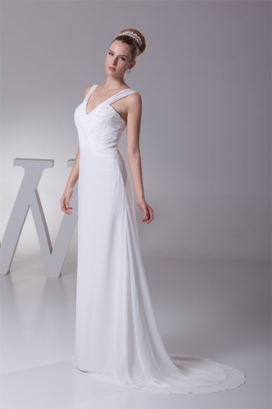 A-Line Illusion Sleeves V-Neck Beaded Chiffon Wedding Dresses 2030008 A-Line Illusion Sleeves V-Neck Beaded Chiffon Wedding Dresses 2030008