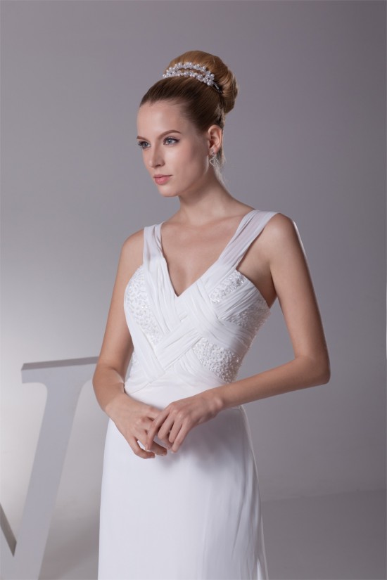 A-Line Illusion Sleeves V-Neck Beaded Chiffon Wedding Dresses 2030008 A-Line Illusion Sleeves V-Neck Beaded Chiffon Wedding Dresses 2030008
