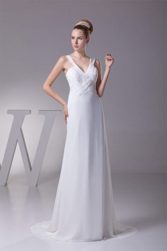 A-Line Illusion Sleeves V-Neck Beaded Chiffon Wedding Dresses 2030008 A-Line Illusion Sleeves V-Neck Beaded Chiffon Wedding Dresses 2030008