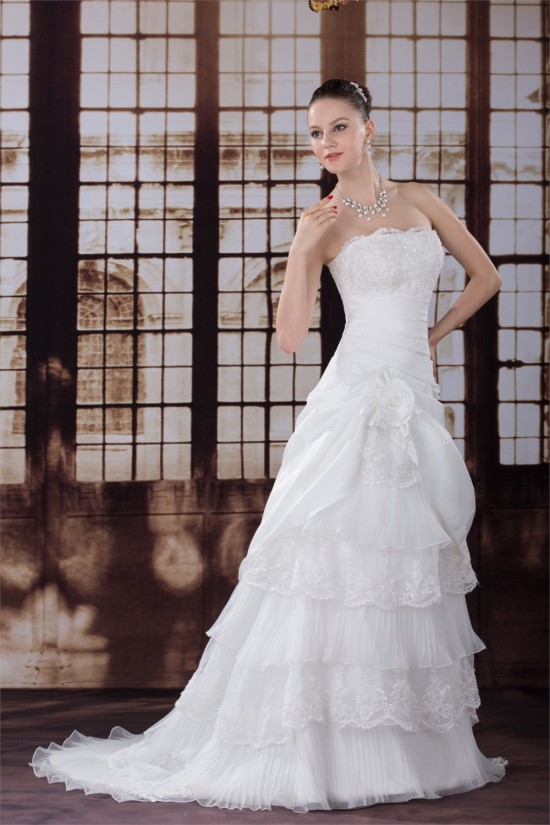 A-Line Lace Organza Strapless Sleeveless Wedding Dresses 2030009