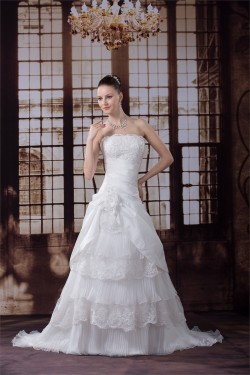 A-Line Lace Organza Strapless Sleeveless Wedding Dresses 2030009