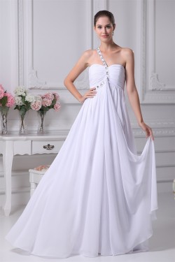 Empire One-Shoulder Sleeveless Beaded Chiffon Wedding Dresses Maternity Wedding Dresses 2030012