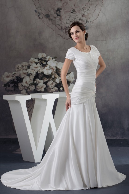 A-Line Portrait Short Sleeve Wedding Dresses 2030014 A-Line Portrait Short Sleeve Wedding Dresses 2030014