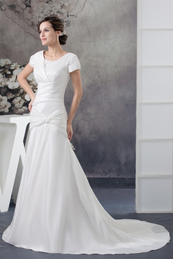 A-Line Portrait Short Sleeve Wedding Dresses 2030014 A-Line Portrait Short Sleeve Wedding Dresses 2030014