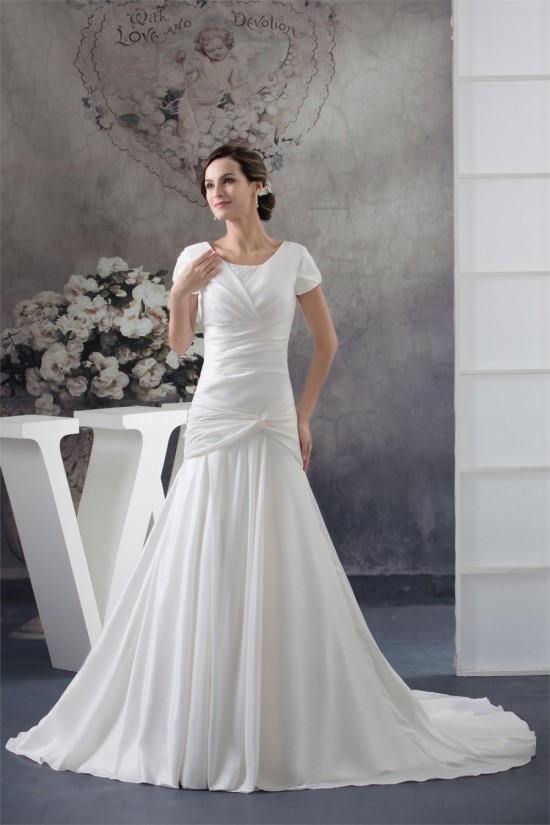 A-Line Portrait Short Sleeve Wedding Dresses 2030014 A-Line Portrait Short Sleeve Wedding Dresses 2030014