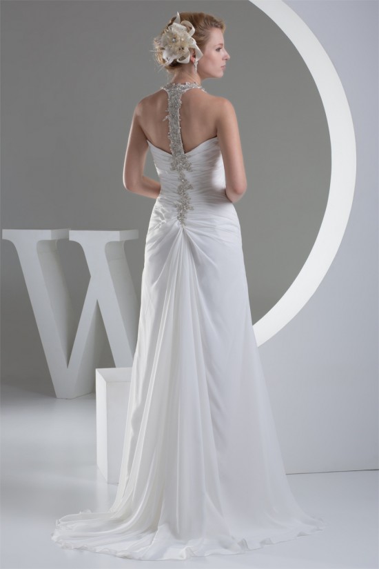 Sheath/Column Beaded Applique Chiffon One-Shoulder Sweep Train Wedding Dresses 2030016 Sheath/Column Beaded Applique Chiffon One-Shoulder Sweep Train Wedding Dresses 2030016
