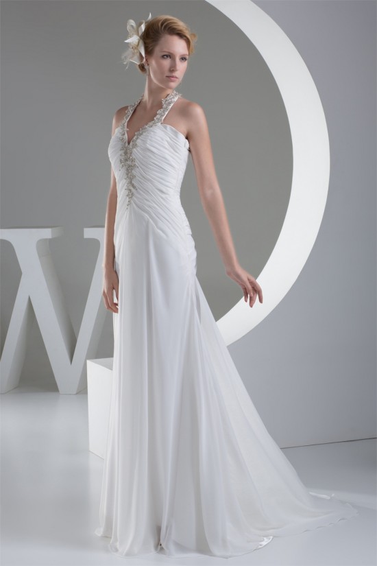 Sheath/Column Beaded Applique Chiffon One-Shoulder Sweep Train Wedding Dresses 2030016 Sheath/Column Beaded Applique Chiffon One-Shoulder Sweep Train Wedding Dresses 2030016