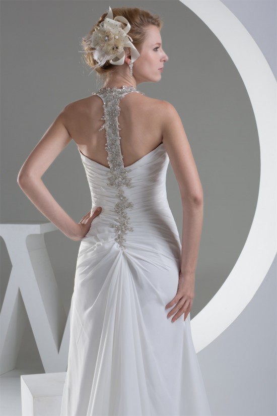 Sheath/Column Beaded Applique Chiffon One-Shoulder Sweep Train Wedding Dresses 2030016 Sheath/Column Beaded Applique Chiffon One-Shoulder Sweep Train Wedding Dresses 2030016