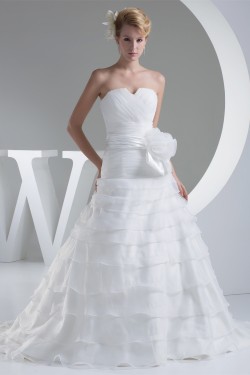 A-Line Satin Organza Sweetheart Sleeveless Best Wedding Dresses 2030021