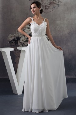 A-Line Sleeveless Beading Chiffon Floor-Length Wedding Dresses 2030022
