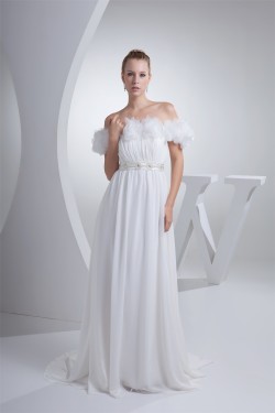 A-Line Sleeveless Chiffon Organza Beaded Wedding Dresses 2030023