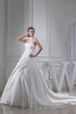 Ball Gown Sleeveless Satin Lace Fine Netting Wedding Dresses 2030025
