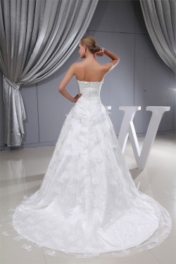 A-Line Sleeveless Satin Lace Organza Sweetheart Wedding Dresses 2030026