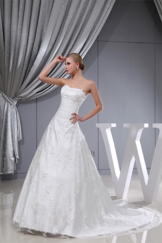 A-Line Sleeveless Satin Lace Organza Sweetheart Wedding Dresses 2030026 A-Line Sleeveless Satin Lace Organza Sweetheart Wedding Dresses 2030026