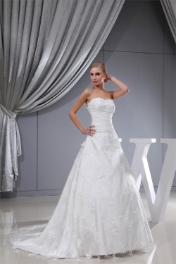 A-Line Sleeveless Satin Lace Organza Sweetheart Wedding Dresses 2030026