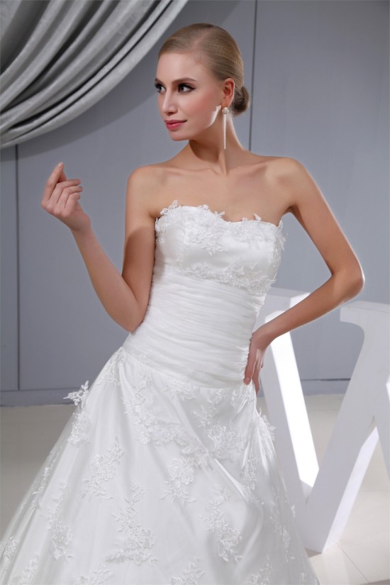 A-Line Sleeveless Satin Lace Organza Sweetheart Wedding Dresses 2030026 A-Line Sleeveless Satin Lace Organza Sweetheart Wedding Dresses 2030026