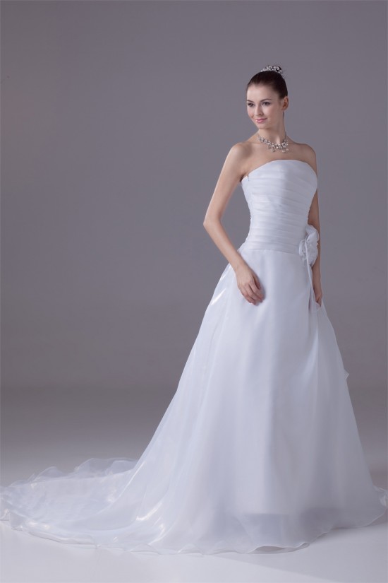 A-Line Sleeveless Strapless Handmade Flowers Wedding Dresses 2030029