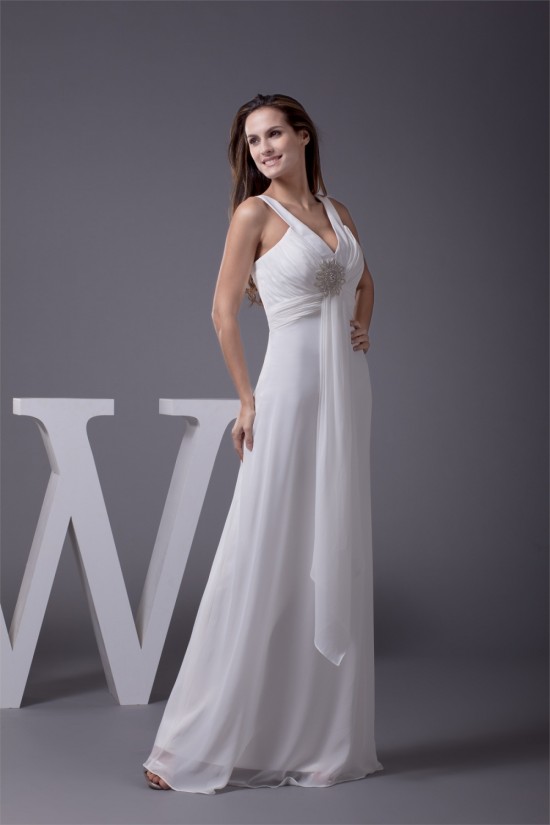 Sheath/Column Sleeveless Straps Chiffon Floor-Length Wedding Dresses 2030032 Sheath/Column Sleeveless Straps Chiffon Floor-Length Wedding Dresses 2030032
