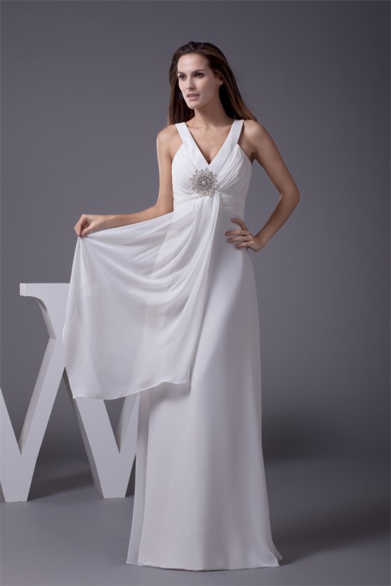 Sheath/Column Sleeveless Straps Chiffon Floor-Length Wedding Dresses 2030032 Sheath/Column Sleeveless Straps Chiffon Floor-Length Wedding Dresses 2030032