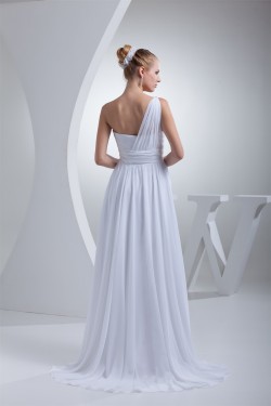 A-Line One-Shoulder Chiffon Floor-Length Wedding Dresses 2030034