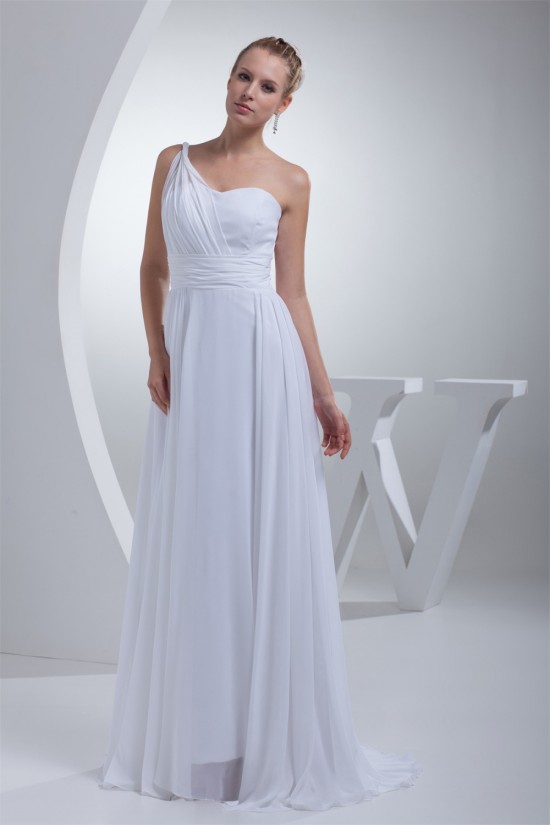 A-Line One-Shoulder Chiffon Floor-Length Wedding Dresses 2030034 A-Line One-Shoulder Chiffon Floor-Length Wedding Dresses 2030034