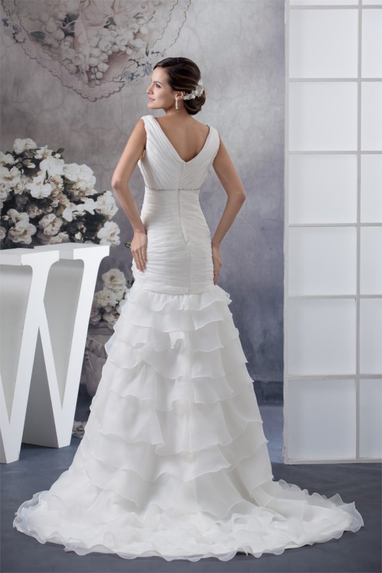 A-Line Sleeveless V-Neck Satin Organza Most Beautiful Beaded Wedding Dresses 2030037 A-Line Sleeveless V-Neck Satin Organza Most Beautiful Beaded Wedding Dresses 2030037